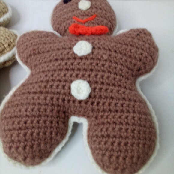 Handmade Gingerbread Man Plush Stuffed Christmas Holiday Brown Lot of 2 - Picture 5 of 13